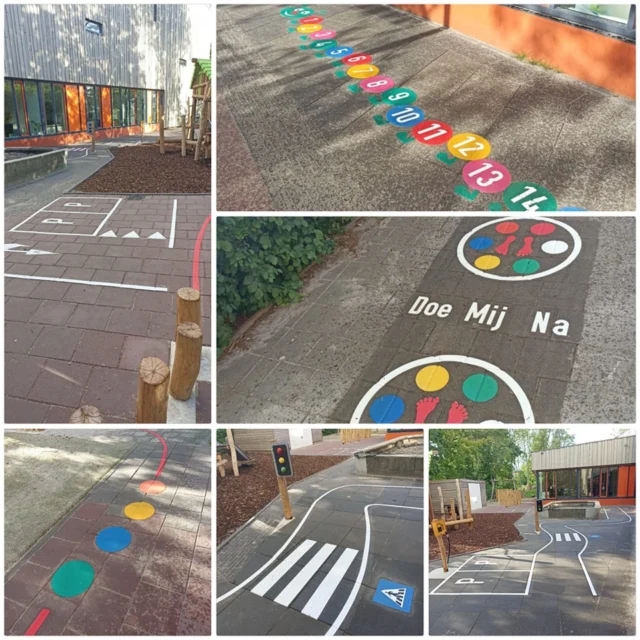 Deze week zijn de pleinplakkers geplakt. Nu is het onderbouwplein helemaal af! #pleinplakkers #onderbouwplein #lekkerspelen #basisschooldeprincenhof #leeuwarden #noorderbasis