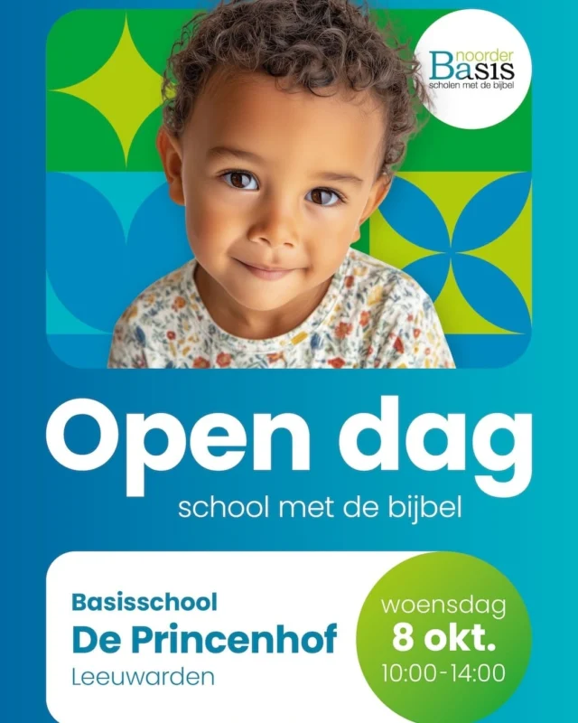 📅Op 8 oktober organiseren we een open dag! Van 10.00-14.00 uur staat onze deur open zodat je een kijkje kunt nemen in onze school. ☕Om 10 uur staat de koffie en limonade klaar🧩Voor kinderen is wat leuks te doen👀Bekijk samen met je zoon of dochter de school❓Stel je vragen aan één van de leerkrachten🤝We ontvangen je graag!#Noorderbasis #scholenmetdebijbel #opendag